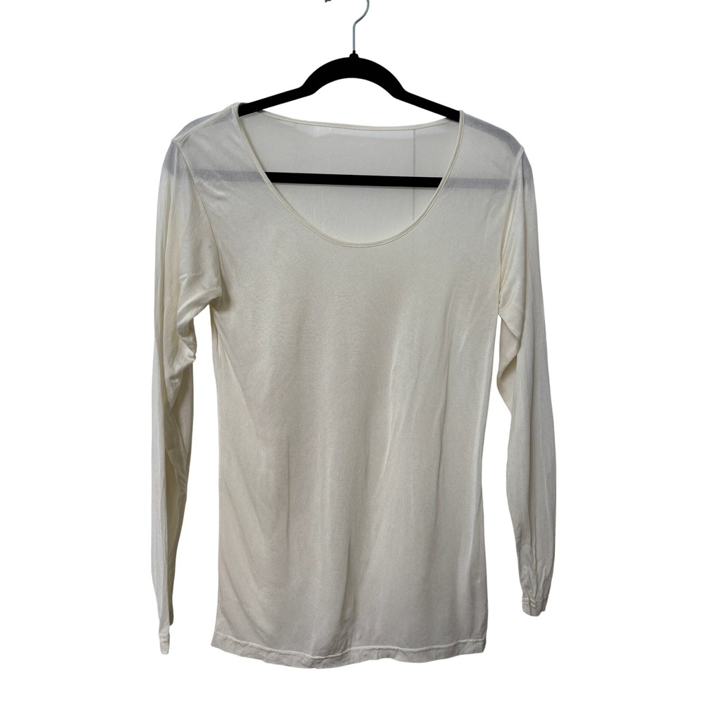 Staples Women Ivory 100% Silk Knit Long Sleeve Scoop Neck Top Size Medium